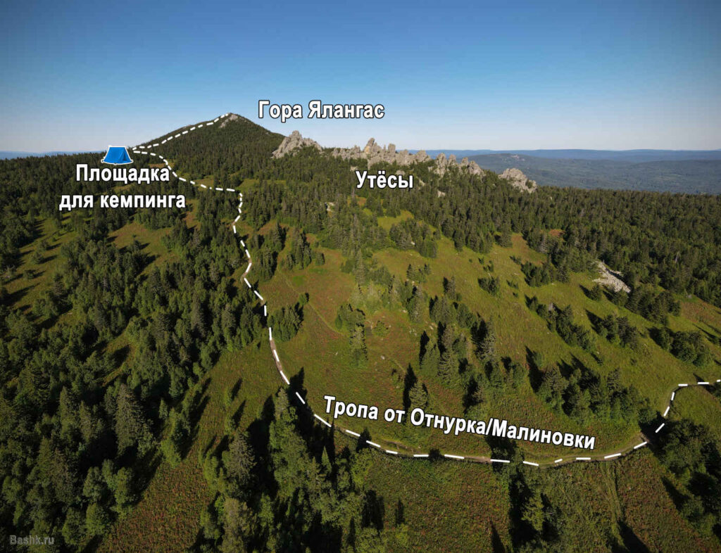 Гора Ялангас, карта схема, Башкирия, Белорекий