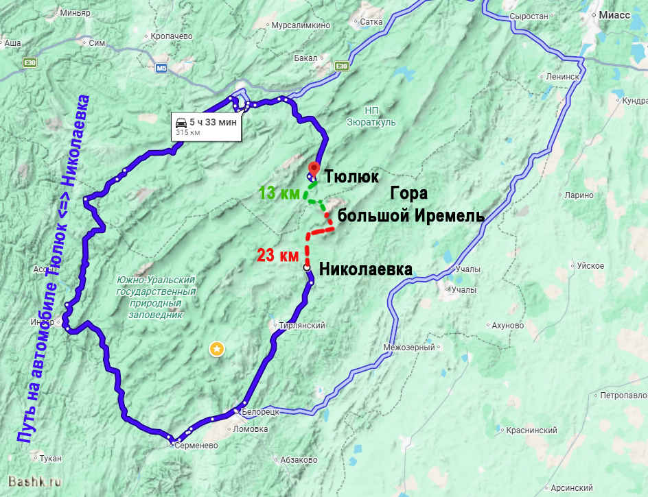 Карта, схема, маршруты на Иремель
